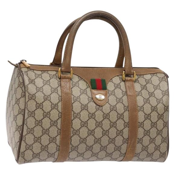 GUCCI GG Supreme Web Sherry Line Hand Bag Pvc Beige Gold 69 02 007 - Picture 1 of 16